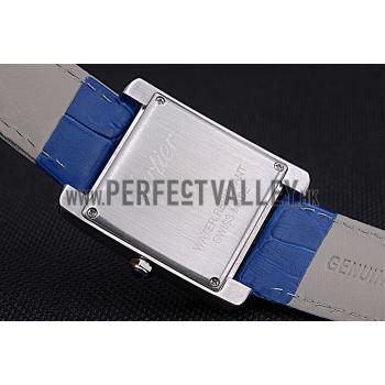 Cartier Tank MC Stainless Steel Case Blue Dial Blue Leather Strap   622178