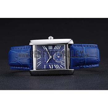 Cartier Tank MC Stainless Steel Case Blue Dial Blue Leather Strap   622178