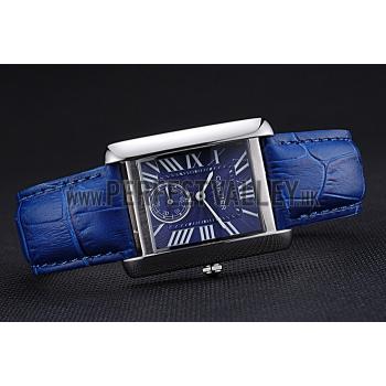 Cartier Tank MC Stainless Steel Case Blue Dial Blue Leather Strap   622178