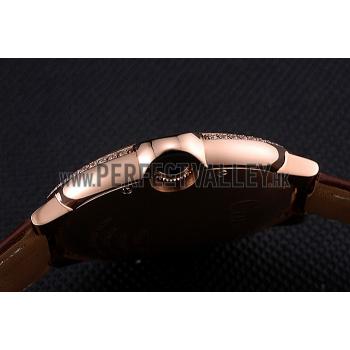 Swiss Cartier Ballon Bleu Diamond Case Black Dial Brown Leather Bracelet  622679