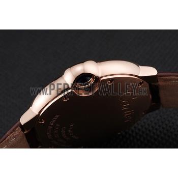 Cheap Swiss Ballon Blue De Cartier Gold Case White Dial Roman Numerals Brown Leather Bracelet   622651