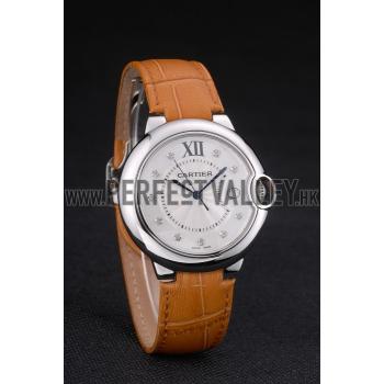 Cartier Ballon Bleu 42mm White Dial Stainless Steel Case Light Brown Leather Bracelet