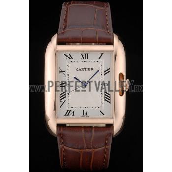 Cheap Cartier Tank Anglaise 36mm White Dial Gold Case Brown Leather Bracelet