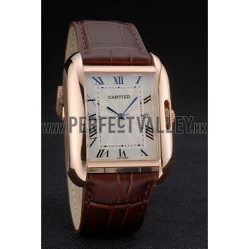 Cheap Cartier Tank Anglaise 36mm White Dial Gold Case Brown Leather Bracelet