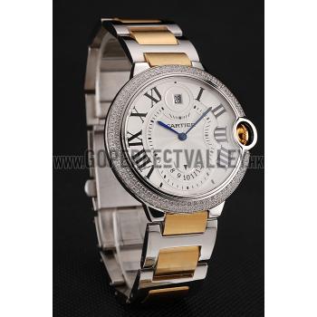 Swiss Cartier Ballon Bleu Two Timezone White Dial Diamond Case Gold And Silver Bracelet 1453876