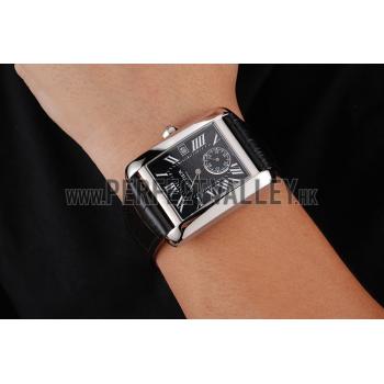 Swiss Cartier Tank MC Black Dial Stainless Steel Case Black Leather Strap Replica