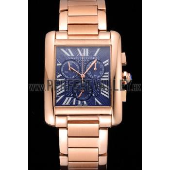 Cheap Cartier Tank MC Navy Dial Rose Gold Case And Bracelet  622704