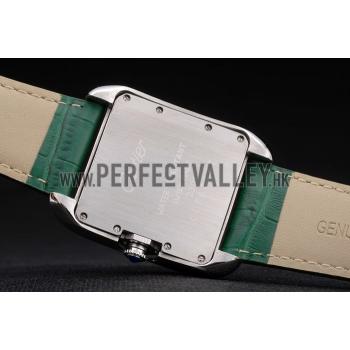 Cartier Tank Anglaise 36mm White Dial Diamonds Steel Case Green Leather Bracelet