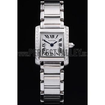 Cartier Tank Anglaise 20mm White Dial Diamonds Steel Case Stainless Steel Bracelet