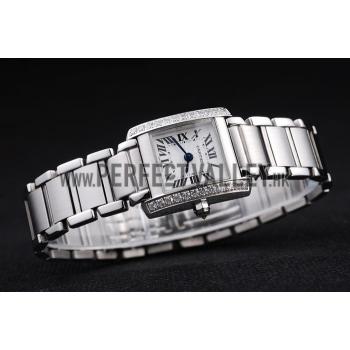 Cartier Tank Anglaise 20mm White Dial Diamonds Steel Case Stainless Steel Bracelet