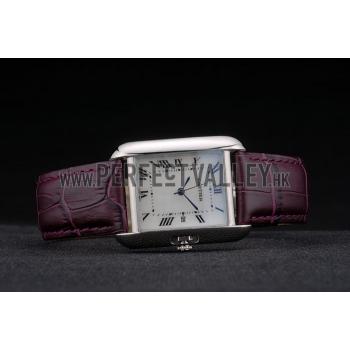 Cartier Tank Anglaise 30mm White Dial Stainless Steel Case Purple Leather Bracelet