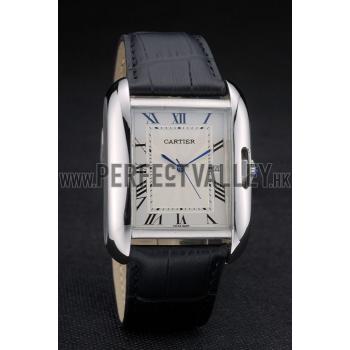 Cartier Tank Anglaise 36mm White Dial Stainless Steel Case Black Leather Bracelet