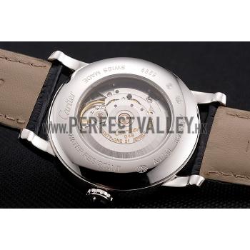 Swiss Cartier Rotonde Annual Calendar Black Dial Stainless Steel Case Black Leather Strap