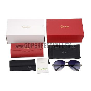 Replica Cartier Panthere Aviator Silver Frame Grey Lenses Sunglasses 308129