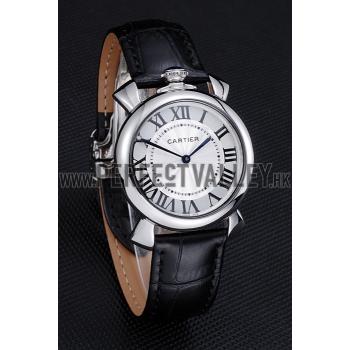 Cartier Rotonde Blue Crown Black Leather Bracelet 621975