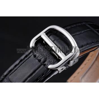 Cartier Rotonde Blue Crown Black Leather Bracelet 621975