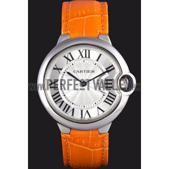 Cartier Ballon Bleu Silver Bezel with White Dial and Orange Leather Band  621550