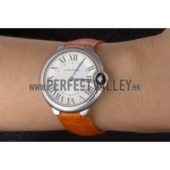 Cartier Ballon Bleu Silver Bezel with White Dial and Orange Leather Band  621550