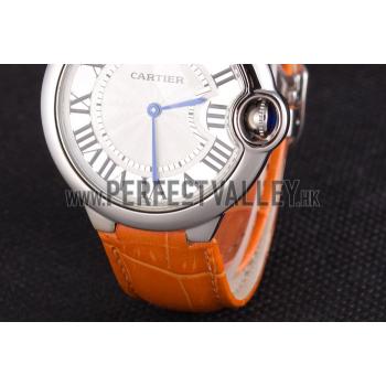 Cartier Ballon Bleu Silver Bezel with White Dial and Orange Leather Band  621550