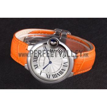 Cartier Ballon Bleu Silver Bezel with White Dial and Orange Leather Band  621550