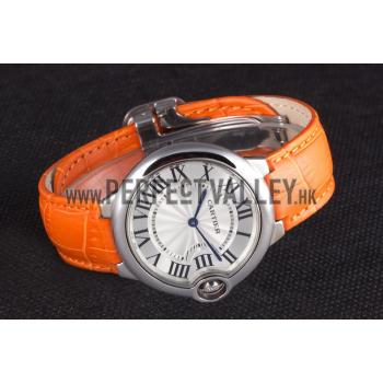 Cartier Ballon Bleu Silver Bezel with White Dial and Orange Leather Band  621550