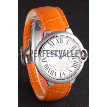 Cartier Ballon Bleu Silver Bezel with White Dial and Orange Leather Band  621550