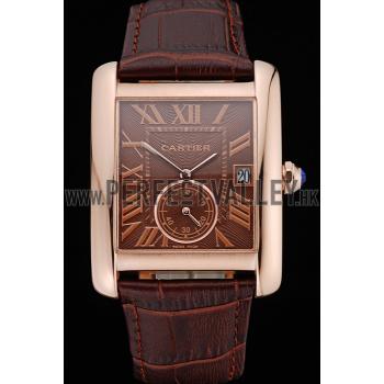 Cartier Tank MC Brown Dial Gold Case Brown Leather Strap  622583