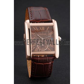 Cartier Tank MC Brown Dial Gold Case Brown Leather Strap  622583