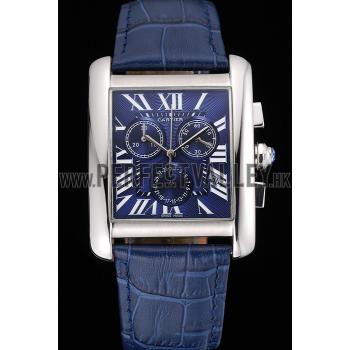 Cartier Tank MC Blue Dial Stainless Steel Case Blue Leather Bracelet  622691