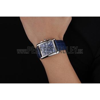 Cartier Tank MC Blue Dial Stainless Steel Case Blue Leather Bracelet  622691