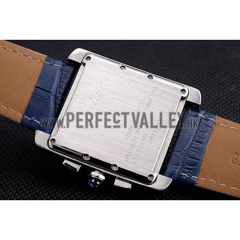 Cartier Tank MC Blue Dial Stainless Steel Case Blue Leather Bracelet  622691