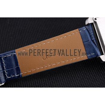 Cartier Tank MC Blue Dial Stainless Steel Case Blue Leather Bracelet  622691