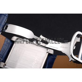 Cartier Tank MC Blue Dial Stainless Steel Case Blue Leather Bracelet  622691