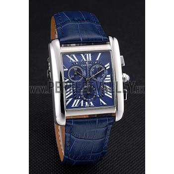 Cartier Tank MC Blue Dial Stainless Steel Case Blue Leather Bracelet  622691