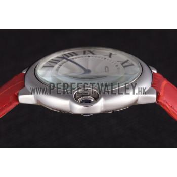 Cartier Ballon Bleu Silver Bezel with White Dial Red Leather Band  621551