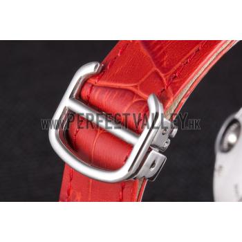 Cartier Ballon Bleu Silver Bezel with White Dial Red Leather Band  621551