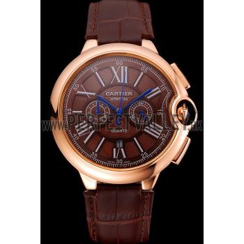 Replica Cartier Ballon Bleu Brown Dial Gold Case Brown Leather Strap