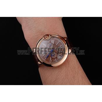 Replica Cartier Ballon Bleu Brown Dial Gold Case Brown Leather Strap