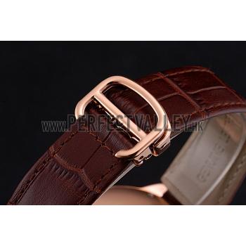 Replica Cartier Ballon Bleu Brown Dial Gold Case Brown Leather Strap