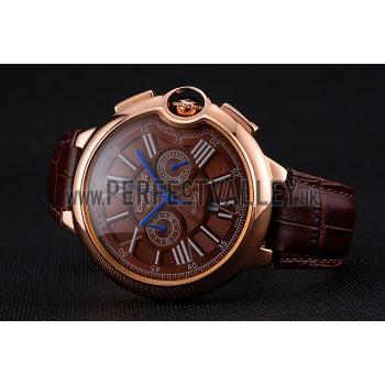 Replica Cartier Ballon Bleu Brown Dial Gold Case Brown Leather Strap