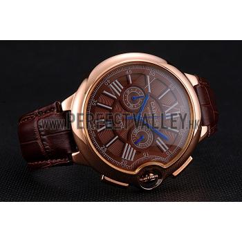 Replica Cartier Ballon Bleu Brown Dial Gold Case Brown Leather Strap