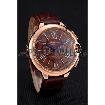 Replica Cartier Ballon Bleu Brown Dial Gold Case Brown Leather Strap