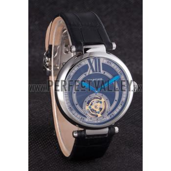 Replica Cartier Ballon Bleu flying tourbillon Black Leather Strap  621447