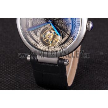 Replica Cartier Ballon Bleu flying tourbillon Black Leather Strap  621447