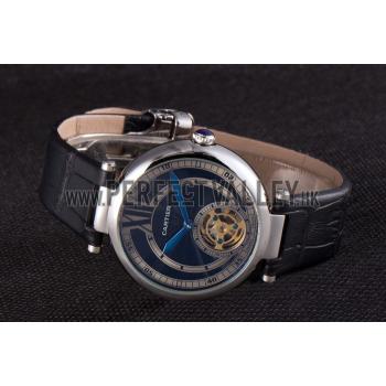 Replica Cartier Ballon Bleu flying tourbillon Black Leather Strap  621447