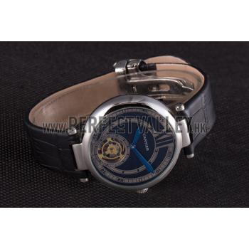 Replica Cartier Ballon Bleu flying tourbillon Black Leather Strap  621447