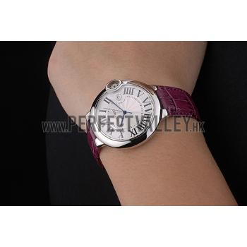 Cartier Ballon Bleu 42mm White Dial Stainless Steel Case Purple Leather Bracelet