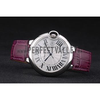 Cartier Ballon Bleu 42mm White Dial Stainless Steel Case Purple Leather Bracelet