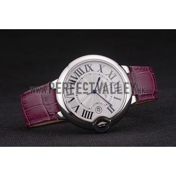 Cartier Ballon Bleu 42mm White Dial Stainless Steel Case Purple Leather Bracelet