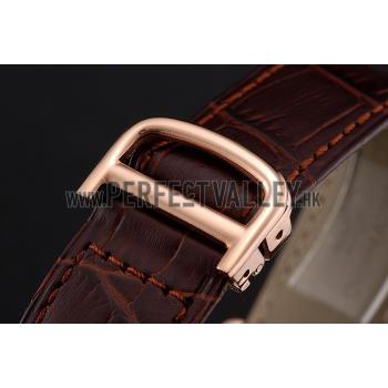 Cheap Cartier Ronde Solo Brown Dial Diamond Hour Marks And Bezel Rose Gold Case Brown Leather Strap